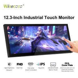Monitor de pantalla táctil Wisecoco de 12,3 pulgadas para 1920x720 60Hz HDMI USB-C tipo C VESA 75*75mm para ordenador portátil, PC, Raspberry Pi