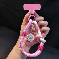 Bonitas flores 3D, cordón Universal ajustable para teléfono móvil, correa para muñeca, cuerda corta para tirar de la mano, accesorios colgantes decorativos para teléfono