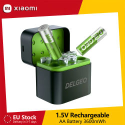 DELGEO Pilas Recargables AA 1,5 V 3600mWh Batería de Litio Alta Capacidad con Cargador Rápido