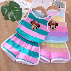 Conjuntos de ropa de verano para bebés y niños, chaleco y pantalones cortos con dibujos animados de Minnie y Mickey, trajes para niños de Disney de 2 piezas