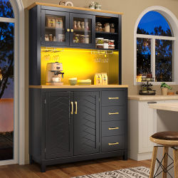 Mueble de Cocina, Mueble Buffet de 180 cm, Mueble de Almacenamiento para Cocina con Iluminación LED y Portavasos, 105.5x40x180 cm