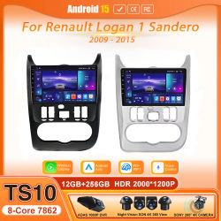 Radio Multimedia con Carplay y Android 15 para Renault Logan 1 Sandero 2009-2015, Reproductor Estéreo Inalámbrico 2 DIN con Bluetooth y Video