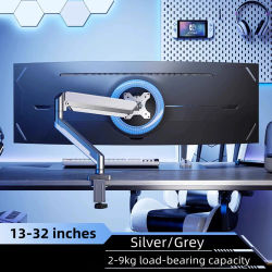 Soporte de monitor individual ajustable, brazo de monitor de gas giratorio de rotación de inclinación, con abrazadera y base de ojal, se adapta a monitor de computadora de 13 a 32"