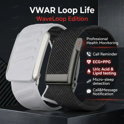 Reloj Inteligente Deportivo VWAR Loop Life WaveLoop Edition, Resistente al Agua 5ATM, con Monitor de Actividad Física, ECG+HRV, Ácido Úrico, Lípidos en Sangre, para Hombre