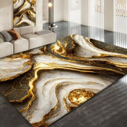 Alfombras de rayas de mármol abstractas doradas para sala de estar, decoración de dormitorio de lujo, alfombras de área grande, sofá lateral, Alfombra de piso de salón suave