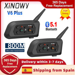 Intercomunicador Bluetooth para Casco de Motocicleta XiNOWy V6 Plus, Comunicador Impermeable de 800M para 2 Motociclistas, Auriculares con Reproductor de Música
