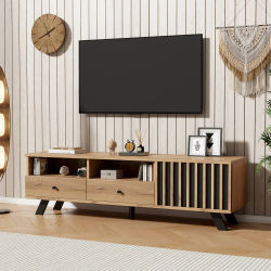 Mueble para TV de 150x38x44cm, mueble bajo para TV con 2 cajones, mueble de almacenamiento cerrado, estantes abiertos, centro de entretenimiento de madera, apto para TV de 60 pulgadas, consola