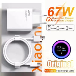 Cargador de pared rápido 6A 67W para Xiaomi 10 11 12 Lite 13 14 15 Redmi Note 11T 12T 13 Pro POCO Turbo Charge, Cable de carga USB tipo C