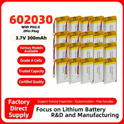 Batería recargable de polímero de iones de litio, 1-20 piezas, 602030, 300mAh, 3,7 V, con enchufe PH2.0, para auriculares Bluetooth, altavoz, Monitor, temporizador automático
