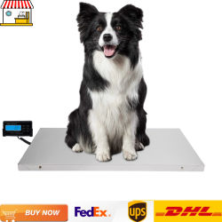 Báscula animal de acero inoxidable plateado de 300 kg/660 libras con monitor LCD, plataforma de 103x53 cm, enchufe de la UE