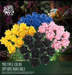 Bloques de construcción de rosas azules/amarillas/rosas/negras, ramo de plantas, rosas simuladas, flores, decoración gótica para el hogar, regalos únicos, juguetes para niños, 12 Uds.
