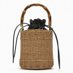 Bolso cruzado bohemio con cordón para mujer, bandolera de paja tejida con asa de mimbre y bambú, para playa, novedad