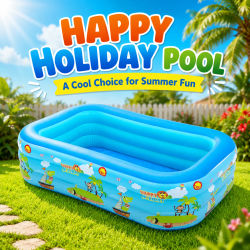 Piscina Inflable de PVC Reforzado, Azul y Blanco, Plegable, Portátil, para Exteriores, Jardín, Adultos y Bebés, con Drenaje Fácil