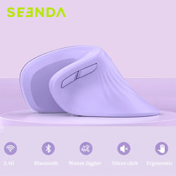 Seenda-ratón Vertical ergonómico para ordenador, periférico inalámbrico con Bluetooth 2,4g, color morado, para Notebook y PC