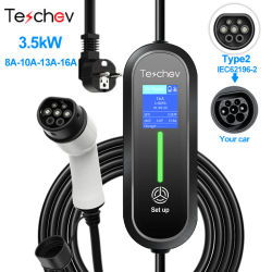 Teschev 16A 3.5kW EV Cargador portátil Type2 Cable 220V EVSE Carga Wallbox Cargador de coche para vehículo eléctrico