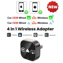 Adaptador Bluetooth Estable 4 en 1 con CarPlay Inalámbrico, Android Auto, AirPlay y Mirror Link para Audi, Benz, Toyota, VW, Actualización 2026