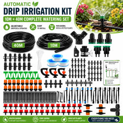 Kit de riego por goteo automático de 10M+40M, sistema completo de riego para jardín con goteros y pulverizadores ajustables para plantas, patio y césped