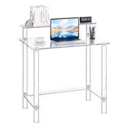 SucceBuy Mesa Acrílica de 2 Niveles Transparente para Oficina con Soporte para Monitor, Escritorio Acrílico para Computadora para Dormitorio, Oficina, Estudio, Guardarropa