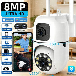 Cámara IP WiFi de 8MP, pantalla de doble lente, seguimiento automático AI, Audio bidireccional, visión nocturna en Color, Zoom 10X, Monitor de seguridad inalámbrico para bebés