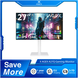 Monitor para juegos X AGEX de 27 pulgadas con marcos ultrafinos, 144Hz, 2K 2560 x 1440 QHD, 16:9 Fast IPS, 1ms MPRT, FreeSync, HDR10, 350cd/m², 2000:1, monitor LED, compatible con VESA, altura