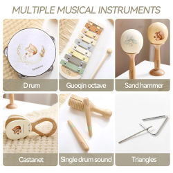 Instrumentos Musicales Montessori, Juguetes Musicales para Bebés de 0 a 12 Meses, Tambor, Xilófono, Instrumentos Musicales de Madera Educativos para Niños Pequeños