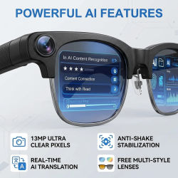 Gafas Inteligentes con IA, Cámara HD 4K de 1300W Píxeles, Grabación de Fotos y Vídeos, Llamadas Bluetooth, Asistente de Voz, Traducción por IA