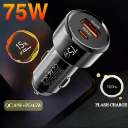 Cargador de coche USB de 75W y 2 puertos QC3.0 + PD45Wcar, cargador de teléfono para huawei/iPhone/Samsung/Xiaomi, adaptador de encendedor de cigarrillos de carga rápida