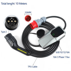 Cargador EV 11kw 22kw DC protección 16A/32A trifásico para coche eléctrico 6A-16-32A 4/10/15 metros cargador doméstico portátil