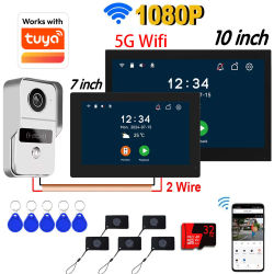 Monitor táctil HD 1080P de 2 cables y 7/10 pulgadas, videoportero con WiFi, sistema de intercomunicación para el hogar, aplicación Tuya Smart Life