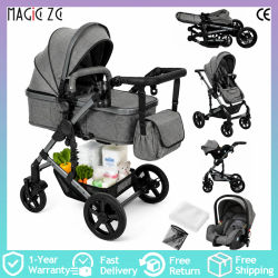 Cochecito para bebés 3 en 1, sistema de viaje, cochecito combinable, estructura de aluminio ligera, plegable, asiento de altura ajustable, asiento reversible, ruedas para todo tipo de terreno con