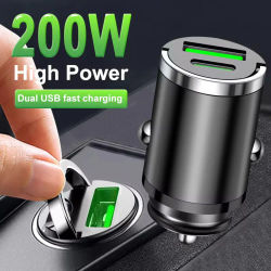 Mini cargador de coche de 200W, carga rápida para iPhone QC3.0 mini PD USB tipo C, cargador de teléfono móvil para Xiaomi, Samsung y Huawei