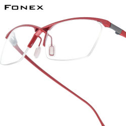 Montura de gafas de titanio FONEX para hombre, diseño de marca, gafas cuadradas semisin montura, gafas japonesas ultraligeras de media montura 85757