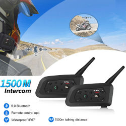 Intercomunicador para casco de motocicleta V6 PLUS, auriculares Bluetooth de 1500M para 6 conductores, comunicador Full Duplex, reproductor de música resistente al agua