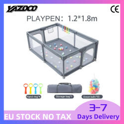 Parque de juegos para bebés gris claro, valla de seguridad para niños con anillo de tracción, barrera portátil para juegos infantiles, parque de juegos con caja de pelotas