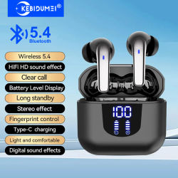 KEBIDUMEI Auriculares Bluetooth 5,4, auriculares inalámbricos HiFi estéreo con reducción de ruido, auriculares internos con pantalla Digital, auriculares para juegos