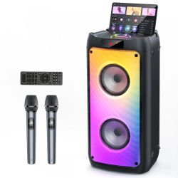 Altavoz Bluetooth inalámbrico T10-T, máquina de Karaoke con 2 micrófonos, altavoz de fiesta de Karaoke en casa con luz Led, subwoofers de escenario