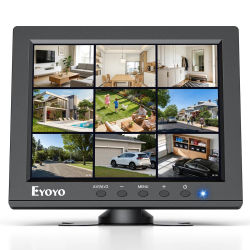 Monitor para cámaras de seguridad Eyoyo de 8 pulgadas, pantalla LCD mini de 1024×768 en formato 4:3, con puertos HDMI/VGA/BNC/AV/USB, altavoces integrados, pequeño monitor de vídeo para