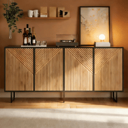 Aparador para salón con 4 puertas, mueble de salón con forma al vacío, unidad de almacenamiento con 3 patas de soporte, 160 cm de ancho