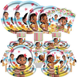 Juego de Vajilla Temática de la Película Baby Moana: Platos, Vasos, Servilletas y Mantel Impermeable para Decoración de Fiestas Infantiles
