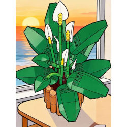 Nueva serie de 474 piezas de decoraciones de plantas y flores 2026, juguetes de modelo de rompecabezas de bloques de construcción de lirios de la paz, para Navidad y cumpleaños