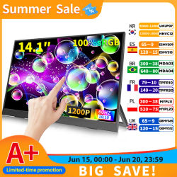 HGFRTEE-Monitor portátil con pantalla táctil de 14 pulgadas, 100% sRGB, 400cd/m2, pantalla de expansión para ordenador de juegos, XBox, PS4/ 5, Switch, Loptop