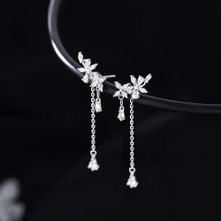 Pendientes de Plata con Circones en Forma de Flor para Mujer, Joyería Romántica de Moda, Accesorios de Lujo Ligero con Diseño de Planta