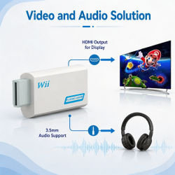 Adaptador compatible con HDMI Full HD para consola Wii, convertidor con conector de 3,5mm, Cable de Audio y vídeo de 720P para Monitor HDTV y PC