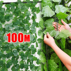 Planta Artificial, guirnalda de hojas de hiedra verde, vid colgante de pared de seda, decoración del jardín del hogar, fiesta de boda, hojas de corona falsas DIY