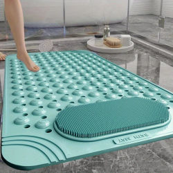 Alfombra de baño de PVC antideslizante azul claro - Alfombra de seguridad rectangular para ducha y baño con nueces de masaje - 0,8 cm de grosor, 2600 g/m2, patrón de puntos