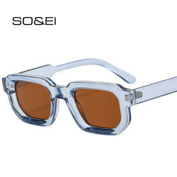 SO&EI Gafas de sol cuadradas de moda para mujer, gafas de sol UV400 Vintage Blue Tea Punk para hombre