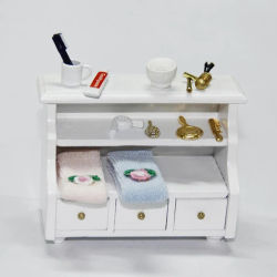 Muebles en miniatura para casa de muñecas, inodoro de madera, estante para baño, cajón, 1/12