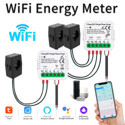 Tuya WiFi inteligente medidor de energía transformador de corriente abrazadera Monitor 1CH 2CH 80A sistema Solar fotovoltaico Monitor de consumo de producción de energía