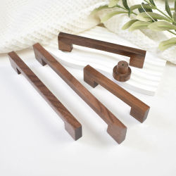Tiradores de Cajón de Madera Nórdica, Forma Cuadrada, Nogal Negro, Tiradores para Muebles de Armario
