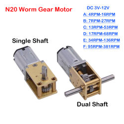 Motor de engranaje de Metal N20, 3V-12V CC, 4RPM-381RPM, velocidad lenta, alto par, Motor de doble eje, Motor de reducción de gusano para Robot inteligente, 1 ud.